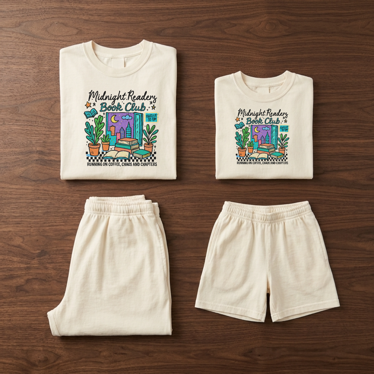Midnight Readers Book Club Graphic T-Shirt & Shorts Set
