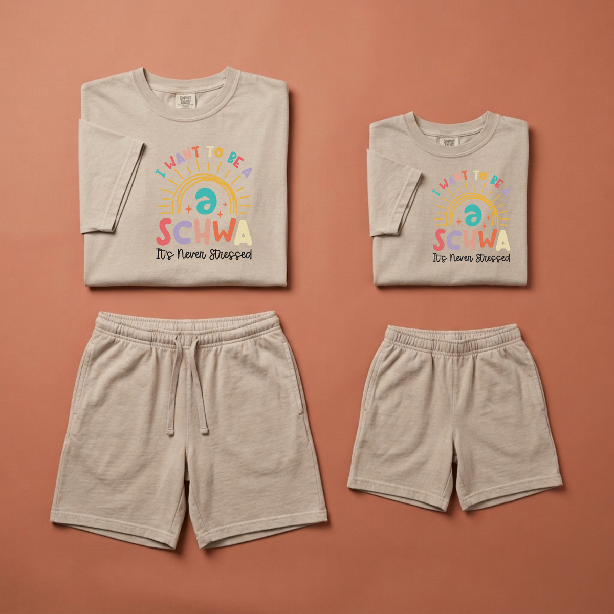 I Want to Be a Schwa Funny Teacher Graphic T-Shirt & Shorts Set