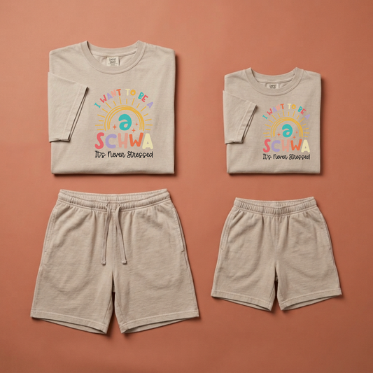I Want to Be a Schwa Funny Teacher Graphic T-Shirt & Shorts Set