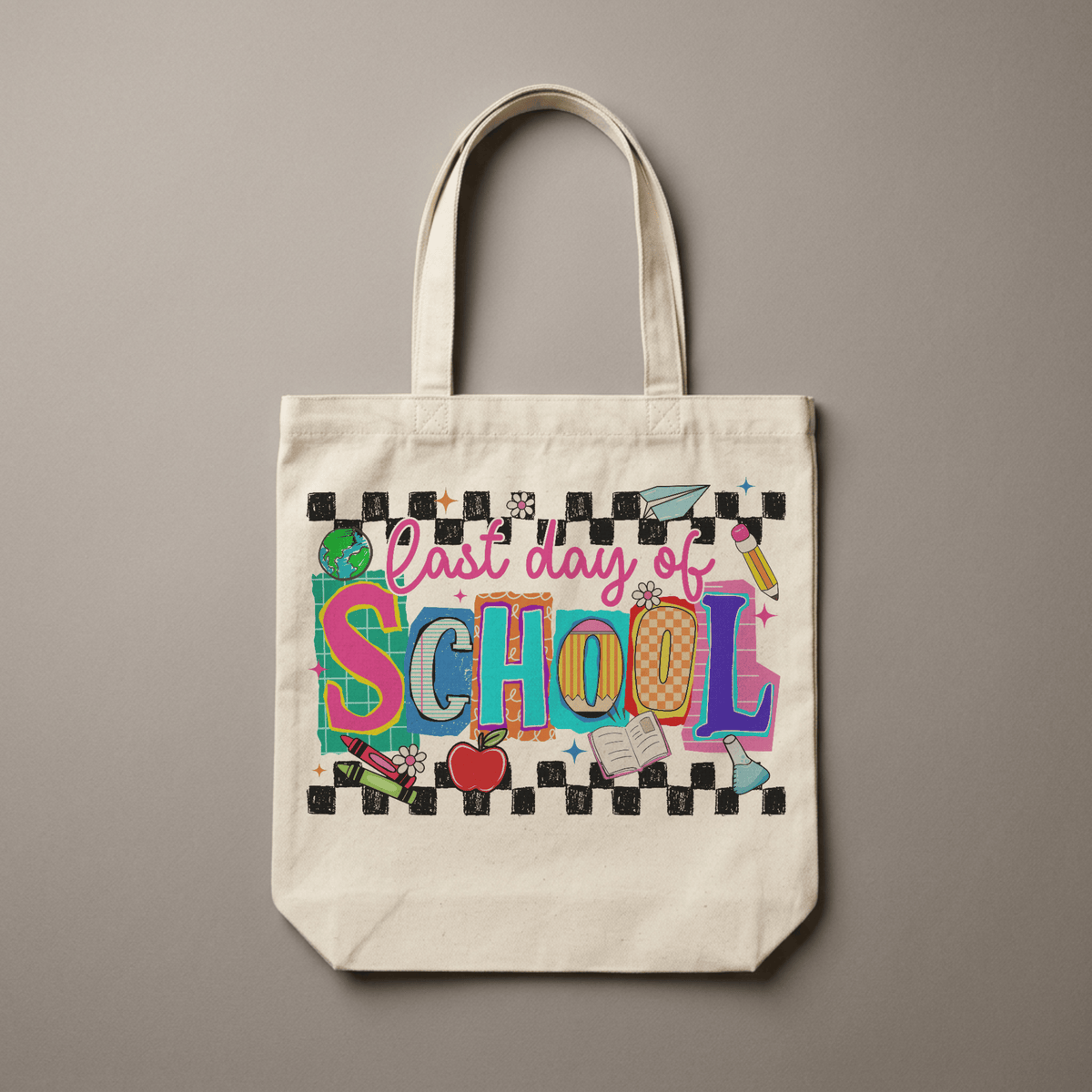 Celebrate the end of the school year in style with this cheerful tote bag. Perfect for carrying textbooks, supplies, or marking the milestone moment when summer finally arrives. The durable canvas construction handles daily wear, while the bold design captures the joy and relief of that special last day. Whether you're a student, teacher, or parent, this tote is a fun way to commemorate the occasion and make cleanup day a little brighter. Spacious enough for everything you need to bring home.