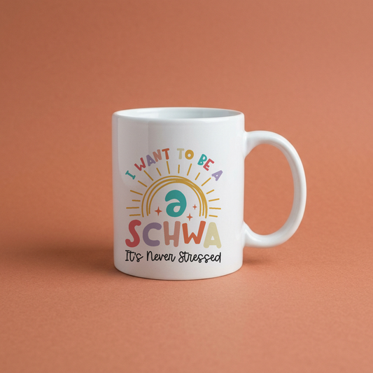 Celebrate the unsung hero of English phonetics. This mug honors the schwa (ə) the neutral vowel that appears more frequently in spoken English than any other sound, yet remains largely unknown outside linguistics circles.