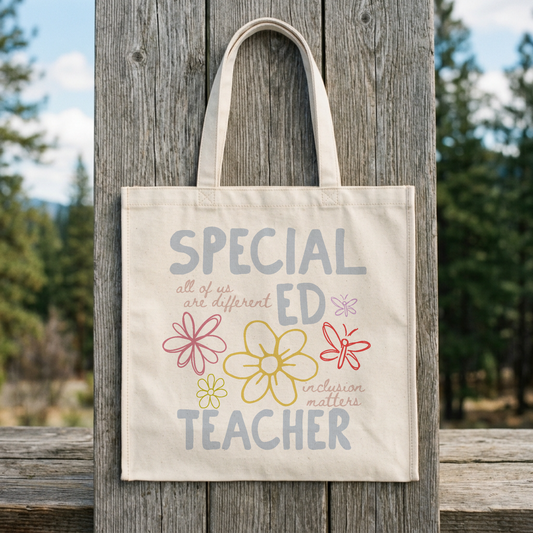 Celebrate the educators who make a difference with this thoughtfully designed tote bag. Perfect for special education teachers, this durable canvas bag features an inspiring design that recognizes their dedication and impact. Spacious interior accommodates lesson materials, grading papers, and everyday essentials. Comfortable handles and sturdy construction make it ideal for carrying supplies between classrooms or to and from school. A meaningful gift or personal keepsake for the special ed teachers in your